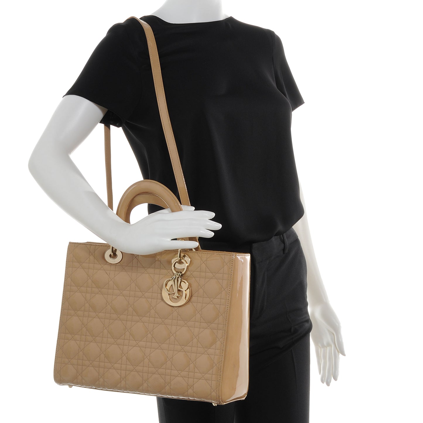 Patent Cannage Large Lady Dior Beige