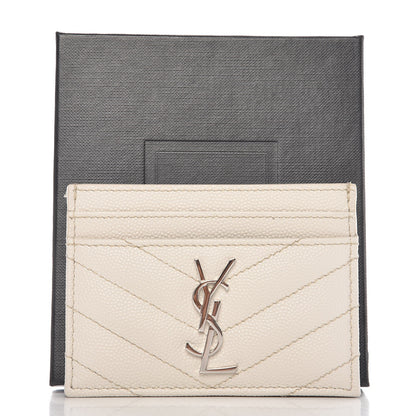 Saint Laurent Grain De Poudre Matelasse Chevron Card Case Icy White 8 of 8
