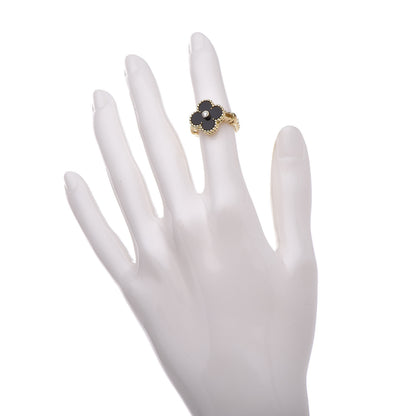 Van Cleef & Arpels 18K Yellow Gold Black Onyx Diamond Vintage Alhambra Ring 47 4 2 of 5