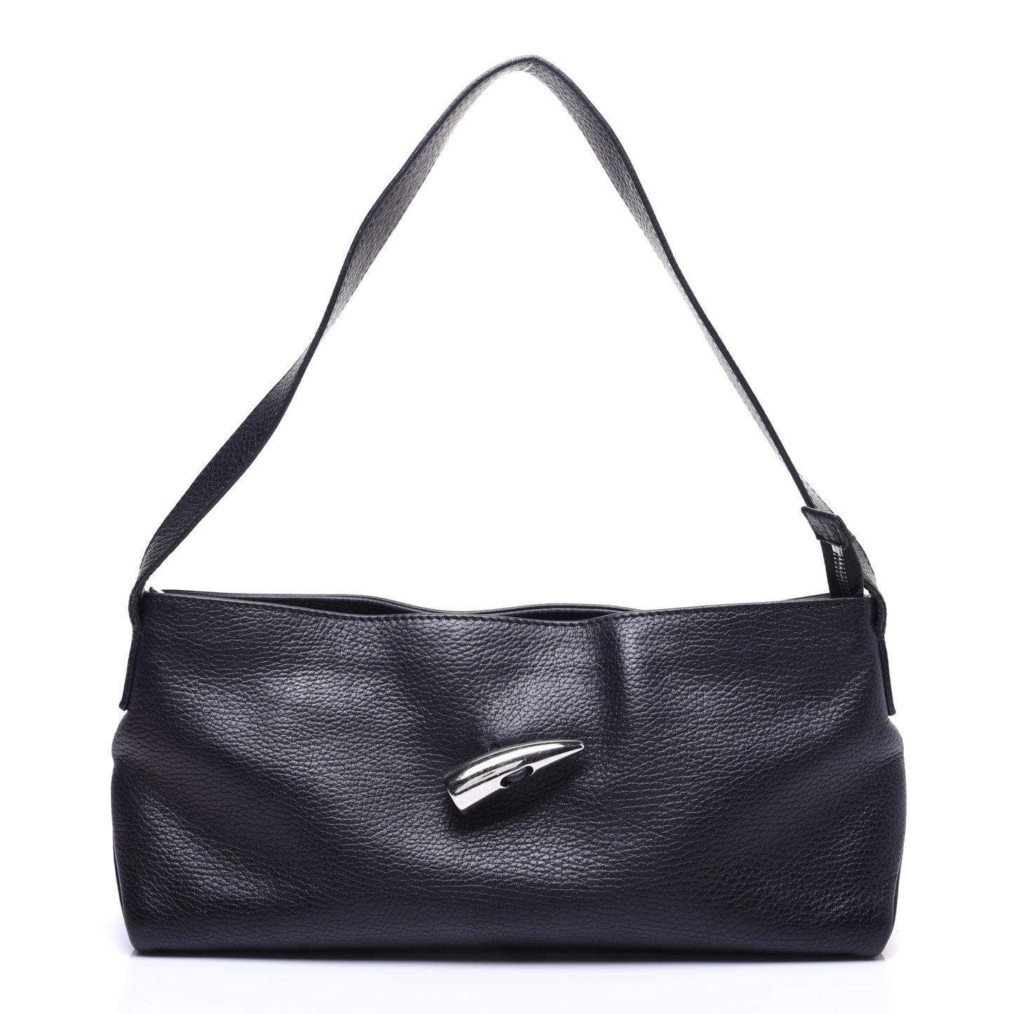 Grainy Calfskin House Check Horn Toggle Shoulder Bag Black