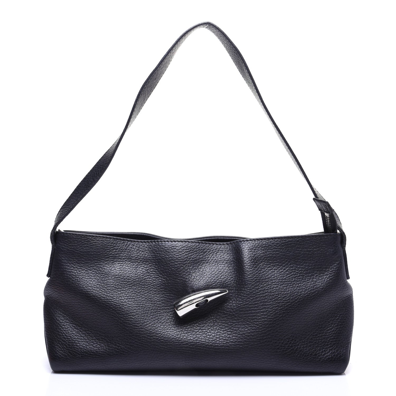 Burberry Grainy Calfskin House Check Horn Toggle Shoulder Bag Black 1 of 11