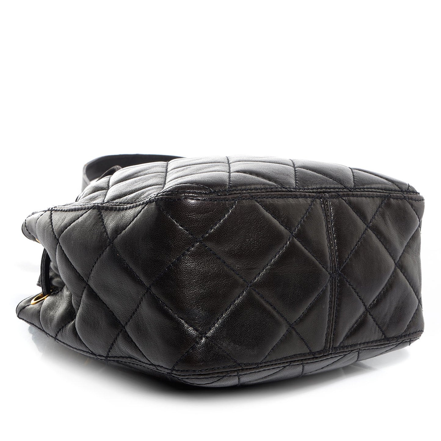 Lambskin Quilted Drawstring Shoulder Bag Dark Brown