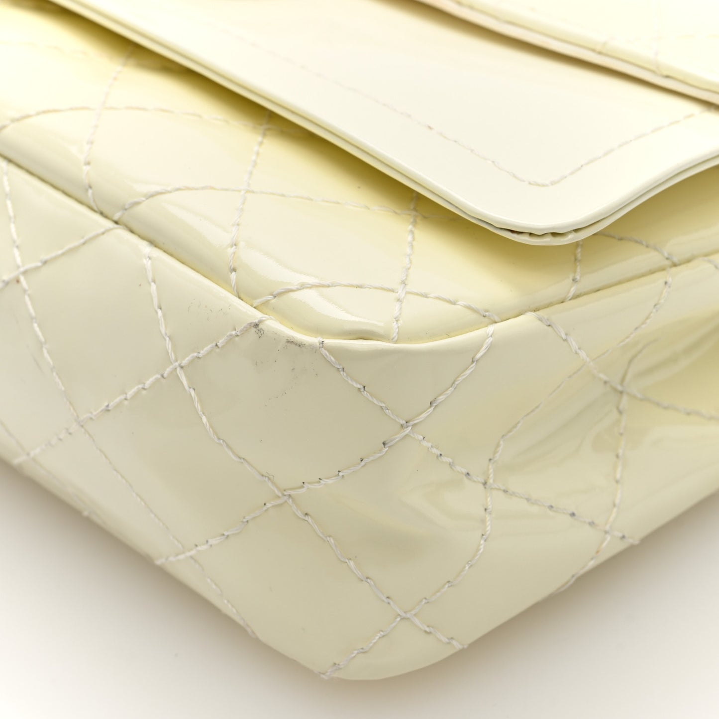 Patent Calfskin Quilted Rectangular Double Flap White