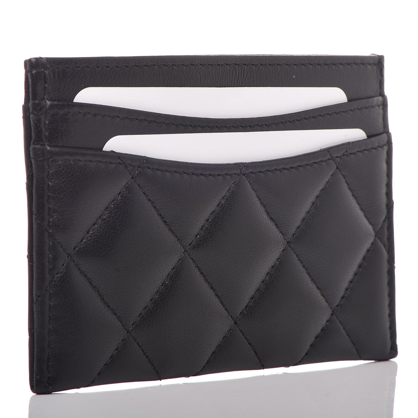 Lambskin Quilted Card Holder Black