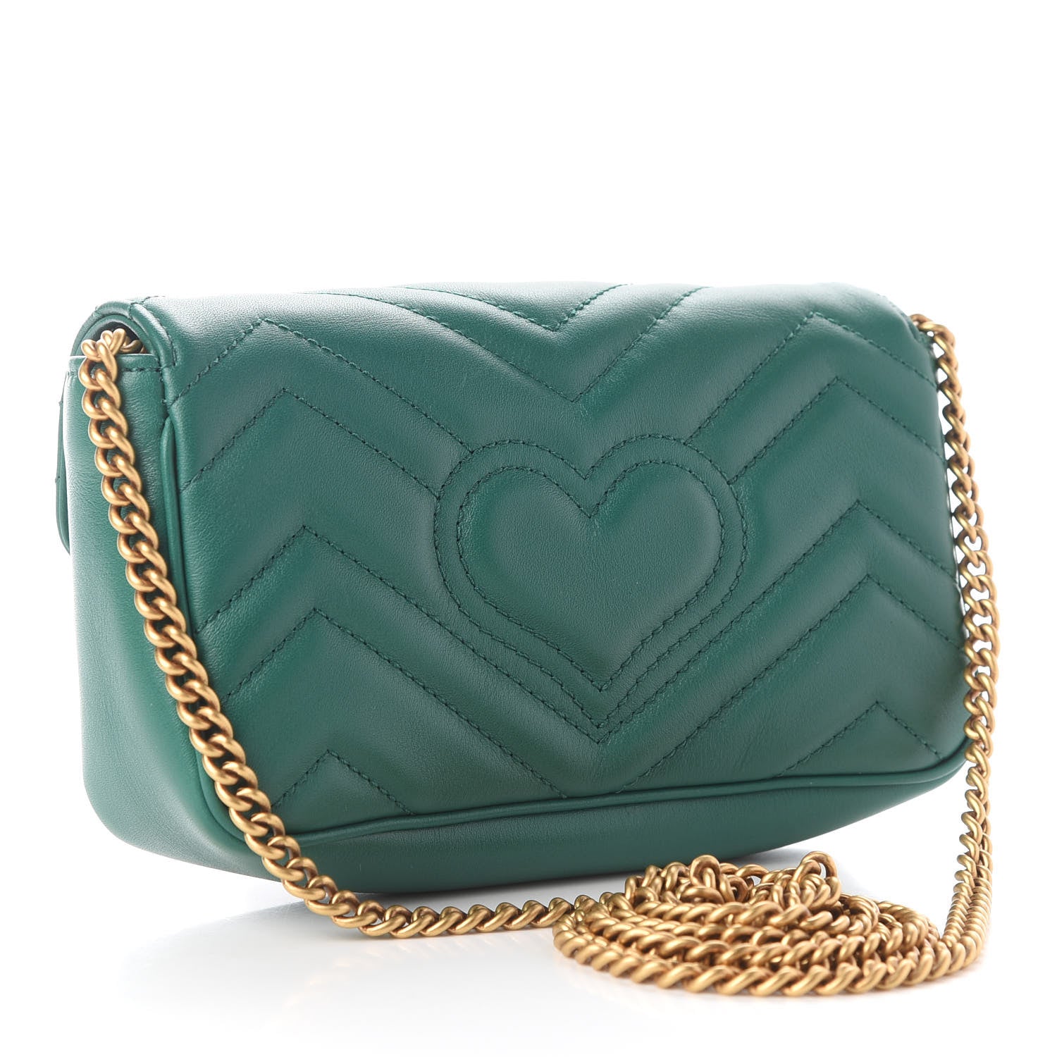 Gucci Calfskin Matelasse Super Mini GG Marmont Shoulder Bag Emerald Green 3 of 9