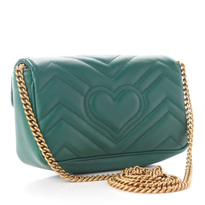 Gucci Calfskin Matelasse Super Mini GG Marmont Shoulder Bag Emerald Green 3 of 9