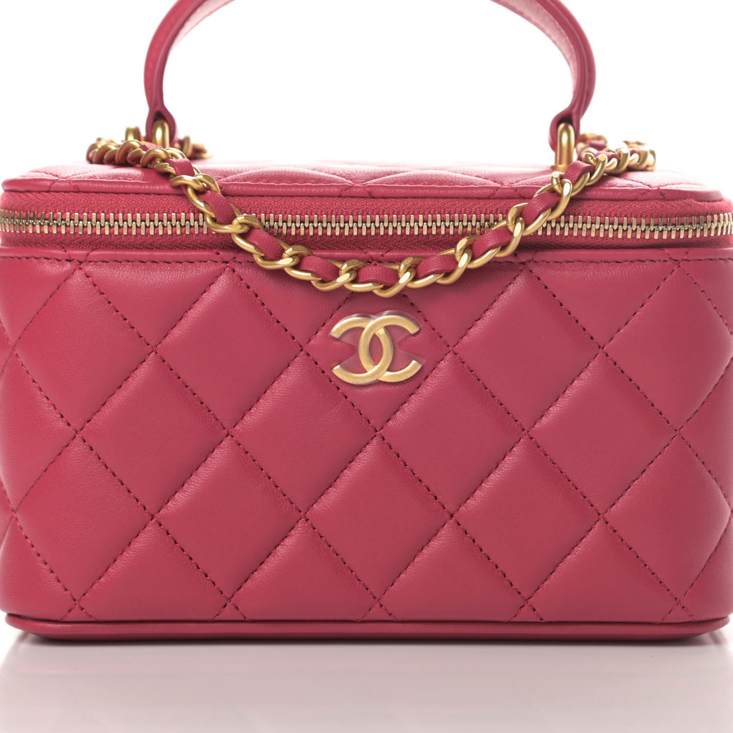 Chanel Lambskin Quilted Small Top Handle Vanity Case With Chain Dark Pink 8 of 11
