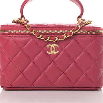 Chanel Lambskin Quilted Small Top Handle Vanity Case With Chain Dark Pink 8 of 11