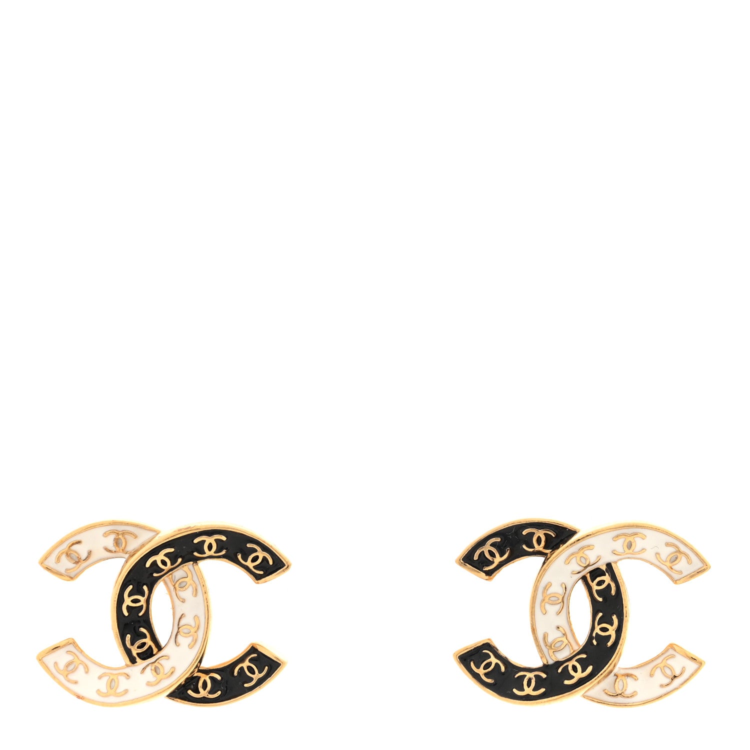 Chanel Enamel CC Logo Earrings Gold Black White 1 of 4