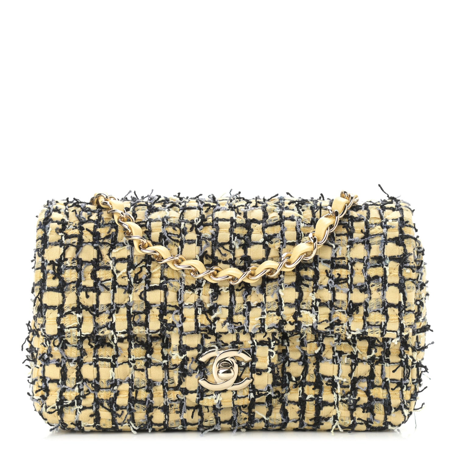 Chanel Tweed Quilted Mini Rectangular Flap Yellow Black 1 of 10