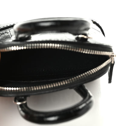 Balenciaga Shiny Calfskin Logo Crocodile Embossed Mini Ville Top Handle Bag Black 7 of 8