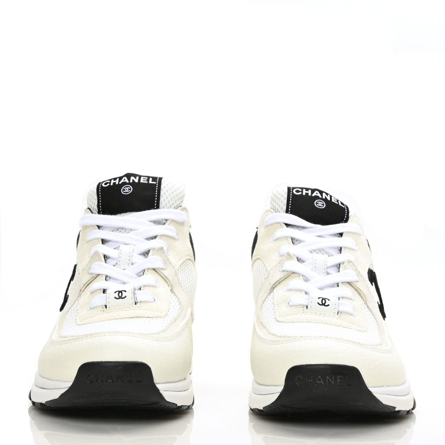 Mesh Suede Calfskin Grained Calfskin Womens CC Sneakers 39.5 White Black