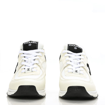 Chanel Mesh Suede Calfskin Grained Calfskin Womens CC Sneakers 39.5 White Black 2 of 7