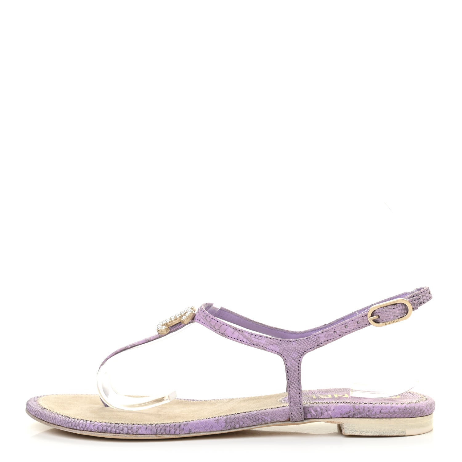 Chanel Lizard Pearl CC Thong Sandals 38 Light Purple 1 of 12