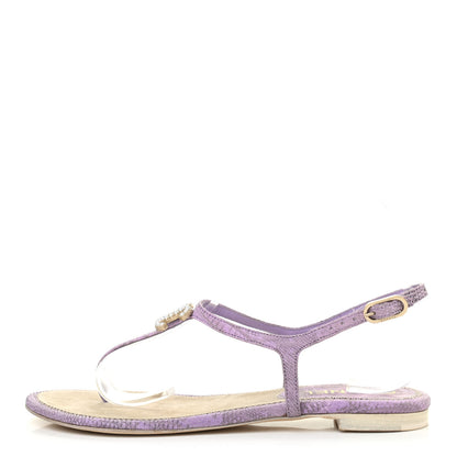 Chanel Lizard Pearl CC Thong Sandals 38 Light Purple 1 of 12