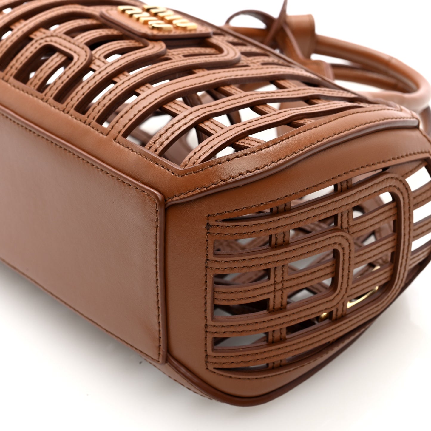 Calfskin Logo Basket Bag Cognac