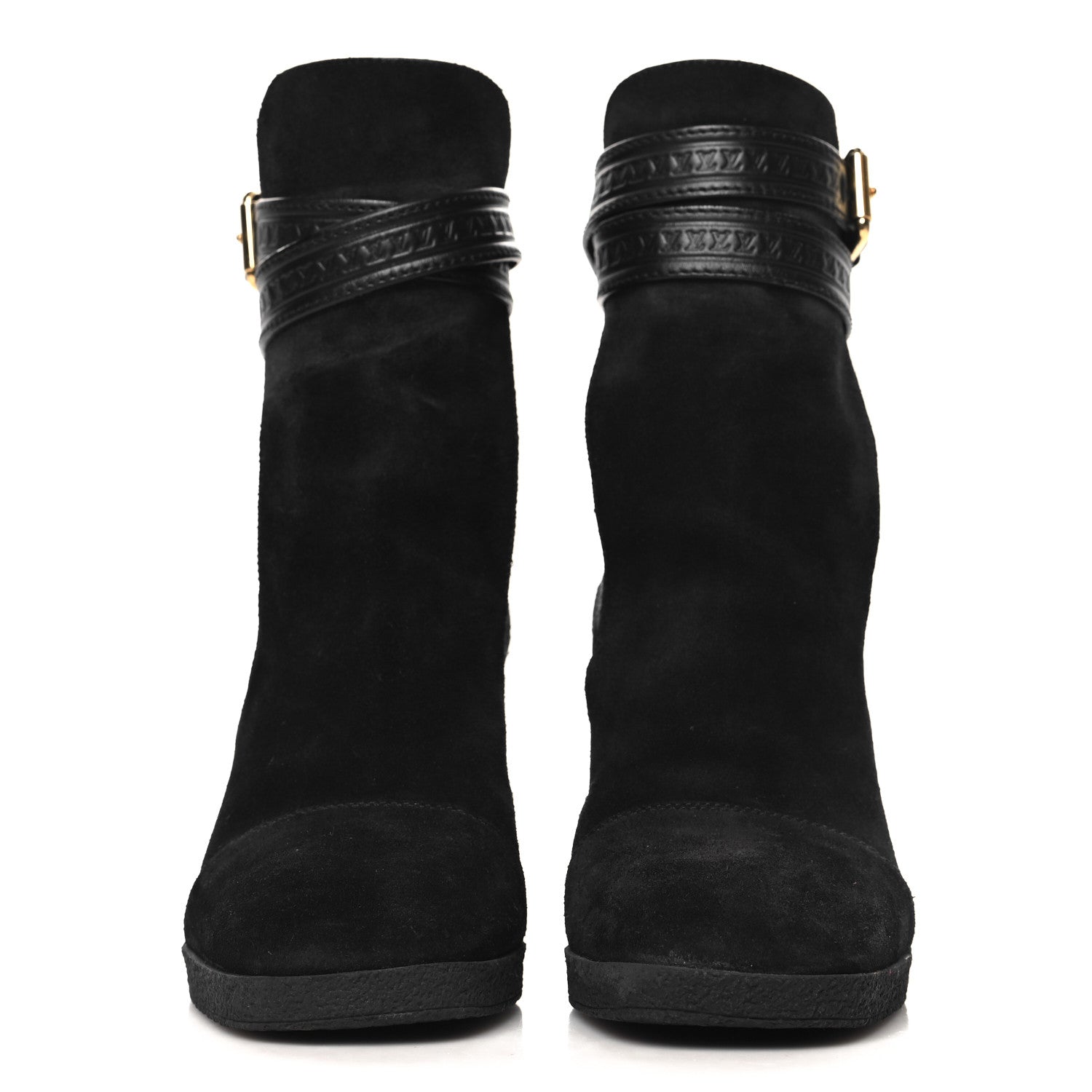 Louis Vuitton Suede Calfskin Crossroads Wedge Ankle Boots 36 Black 3 of 7
