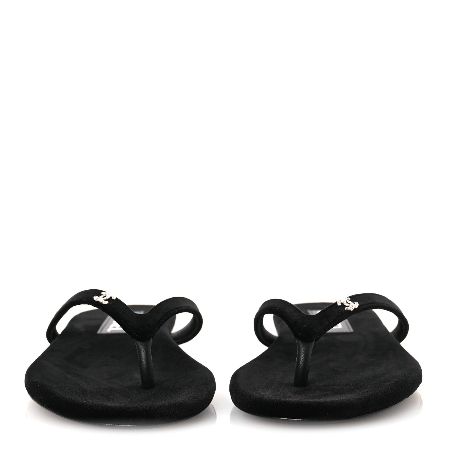 Chanel Velvet Crystal CC Thong Sandals 38 Black 3 of 11