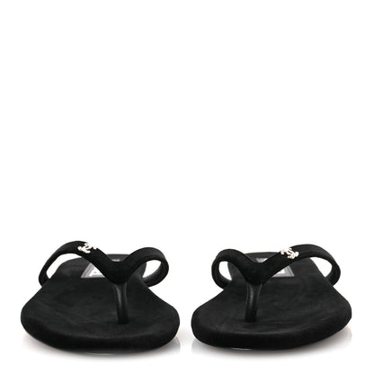 Chanel Velvet Crystal CC Thong Sandals 38 Black 3 of 11