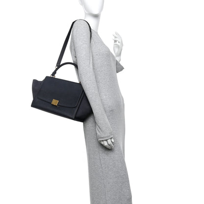 Celine Drummed Calfskin Suede Small Trapeze Navy 2 of 9