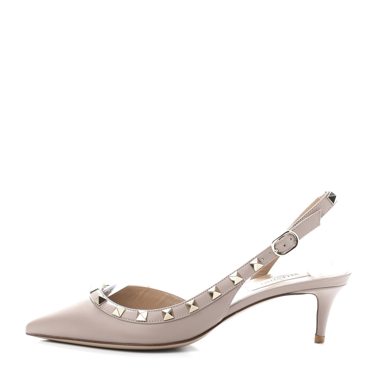 Pebbled Calfskin Rockstud Half D'Orsay Slingback 50mm Pumps 36 Poudre