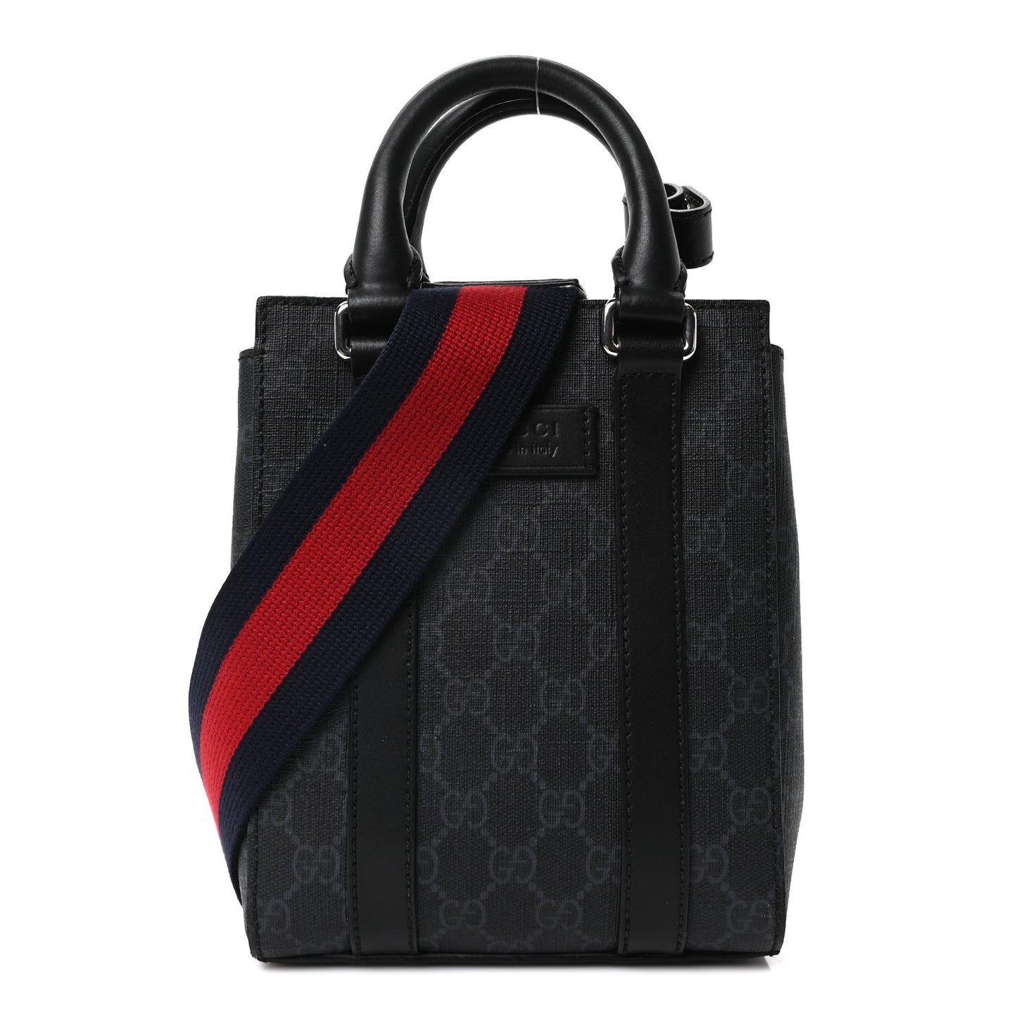 GG Supreme Monogram Appia Calfskin Web Mini Tote Bag Black