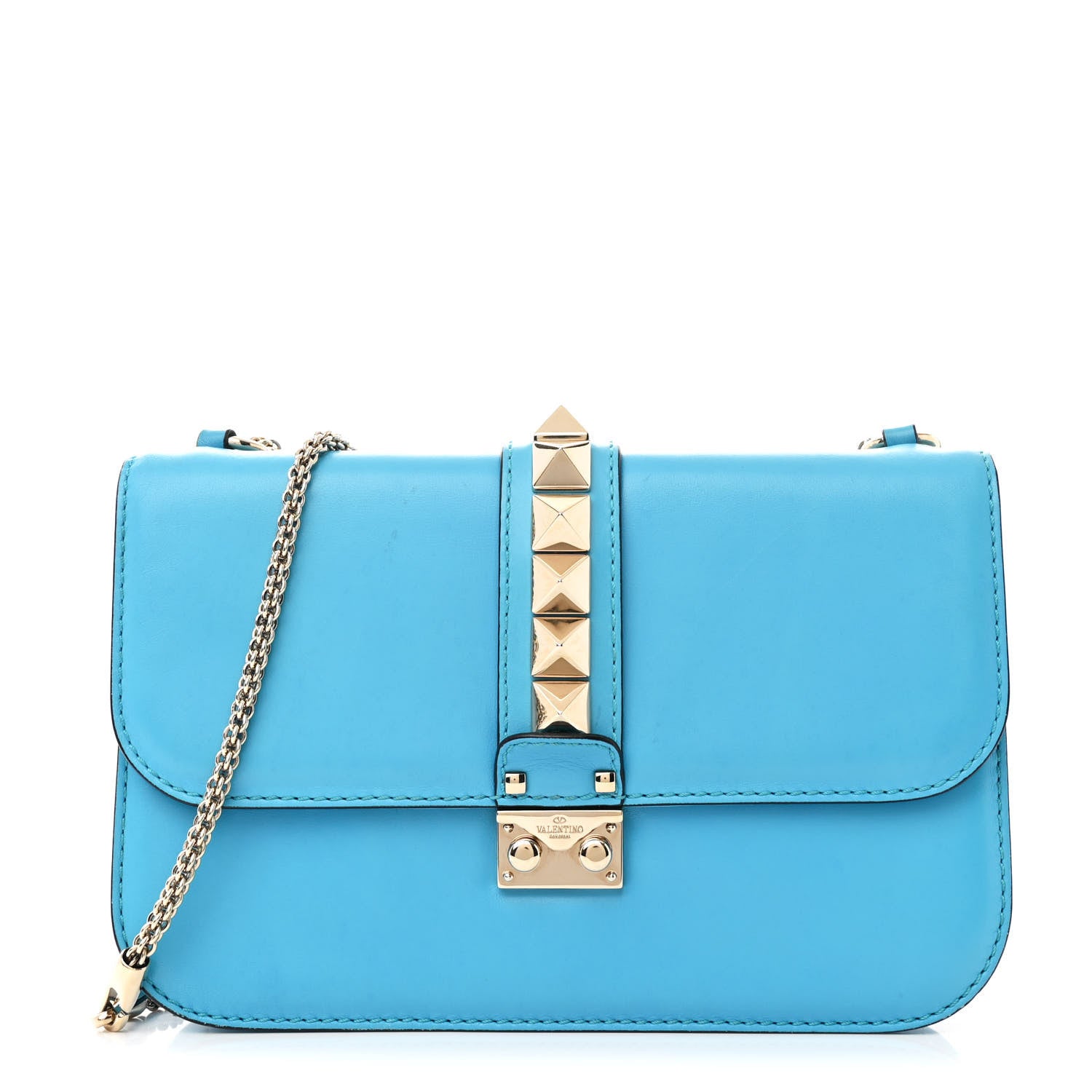 Valentino Garavani Vitello Medium Glam Lock Rockstud Flap Blue Fluo 1 of 17