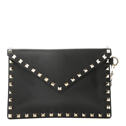 Valentino Garavani Vitello Medium Rockstud Envelope Flat Wristlet Pouch Black 1 of 9