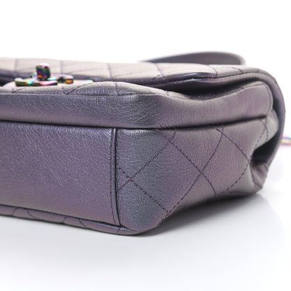 Chanel Iridescent Goatskin Quilted Small Double Carry Waist Chain Flap Purple 10 of 11