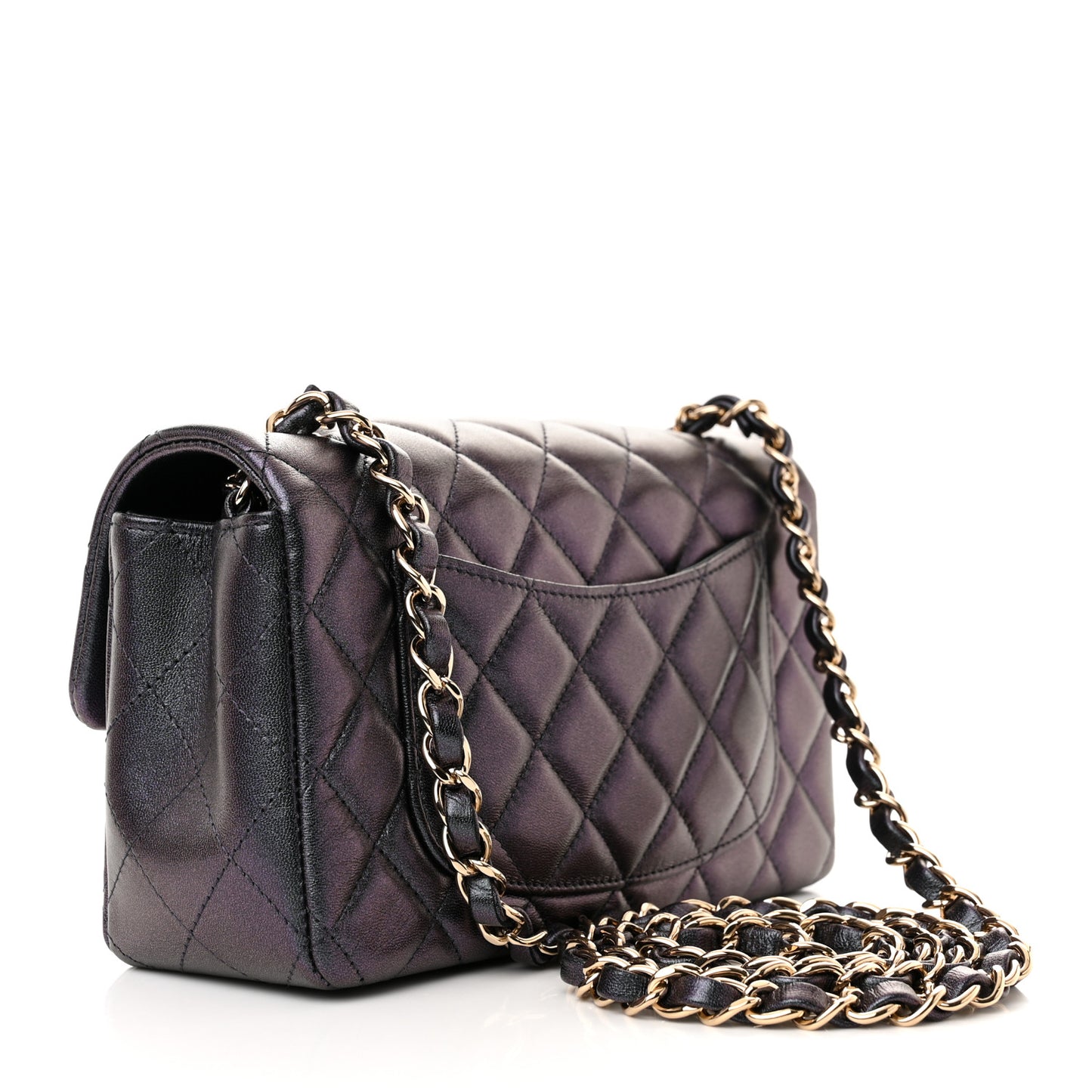 Iridescent Lambskin Quilted Mini Rectangular Flap Black