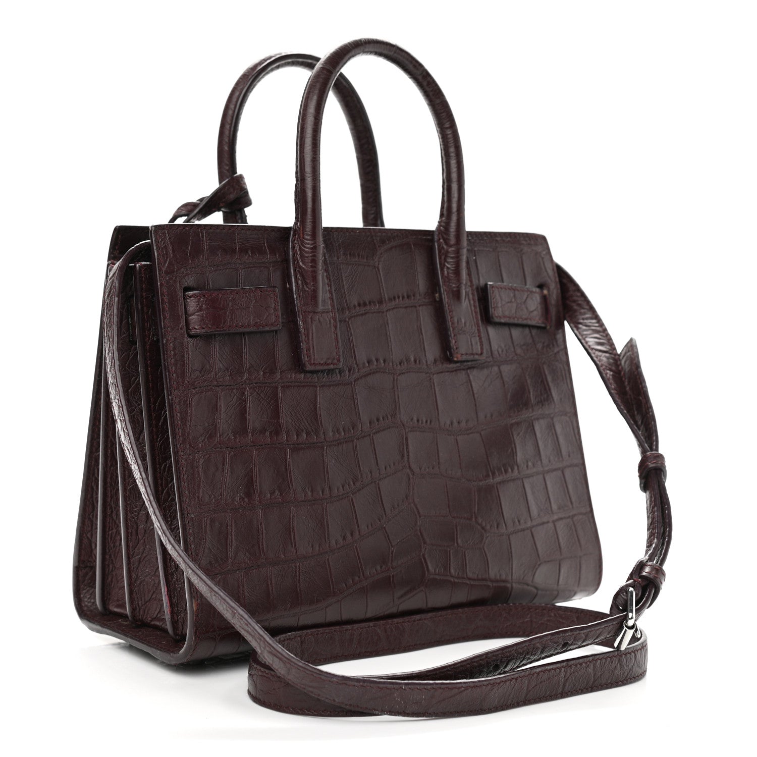 Saint Laurent Calfskin Crocodile Embossed Nano Sac De Jour Bordeaux 3 of 13