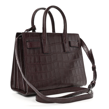 Saint Laurent Calfskin Crocodile Embossed Nano Sac De Jour Bordeaux 3 of 13