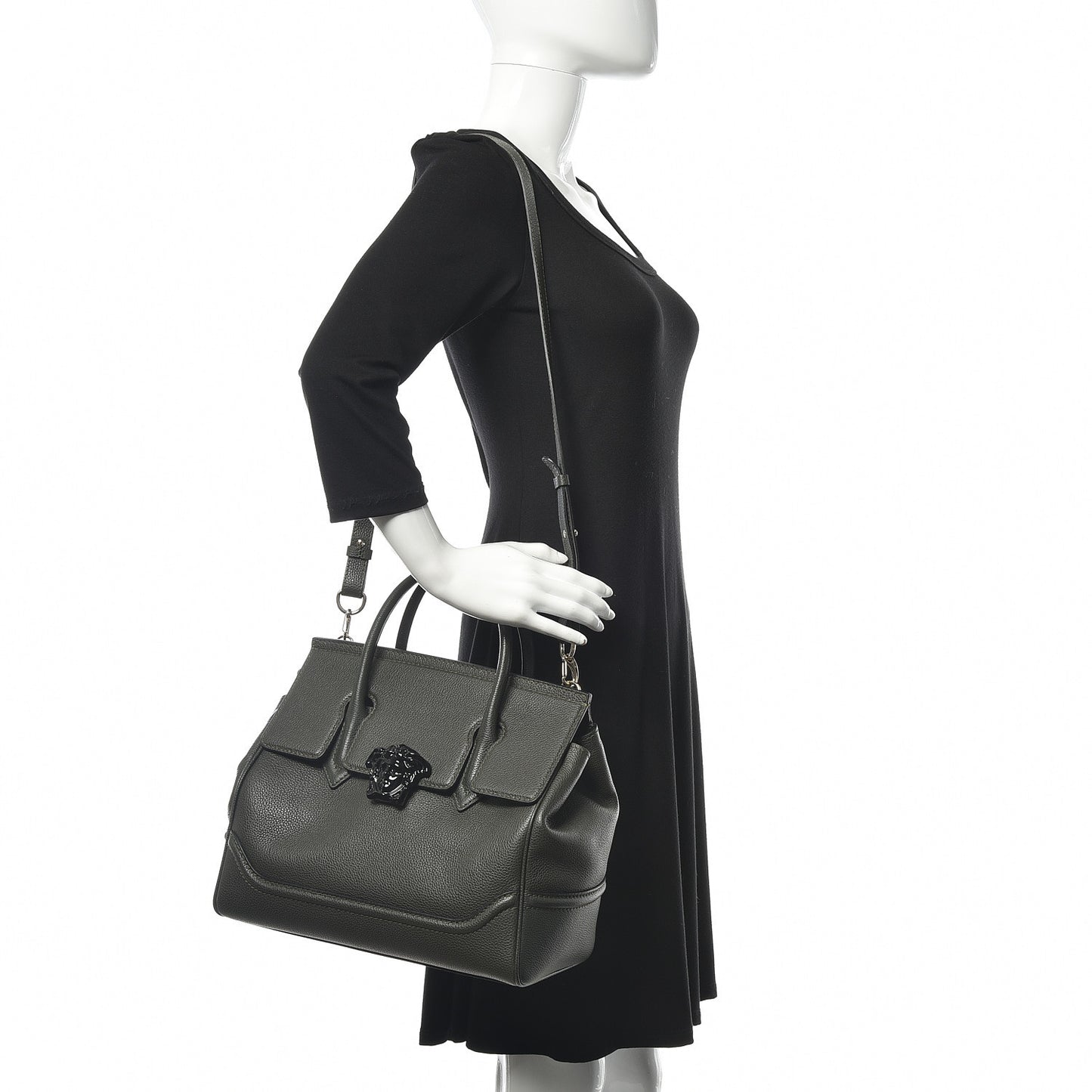 Calfskin Large Palazzo Empire Bag Verde Scuro Black