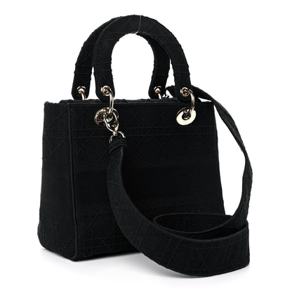 Christian Dior Canvas Embroidered Cannage Medium Lady D-Lite Black 3 of 14