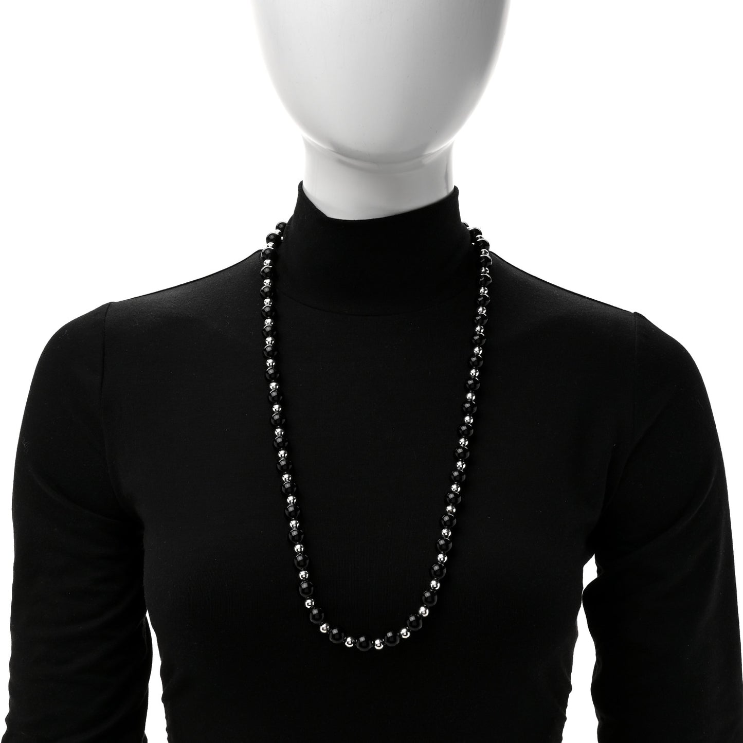 Sterling Silver Black Onyx Bead Necklace