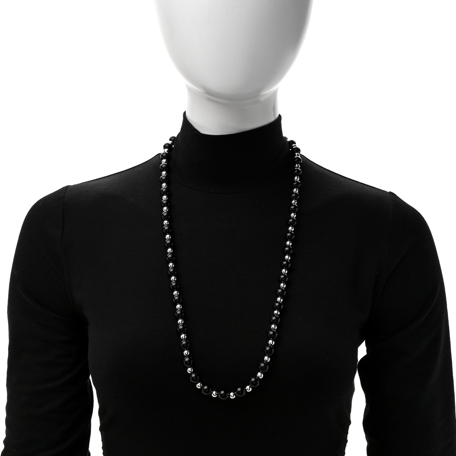 Tiffany Sterling Silver Black Onyx Bead Necklace 2 of 6