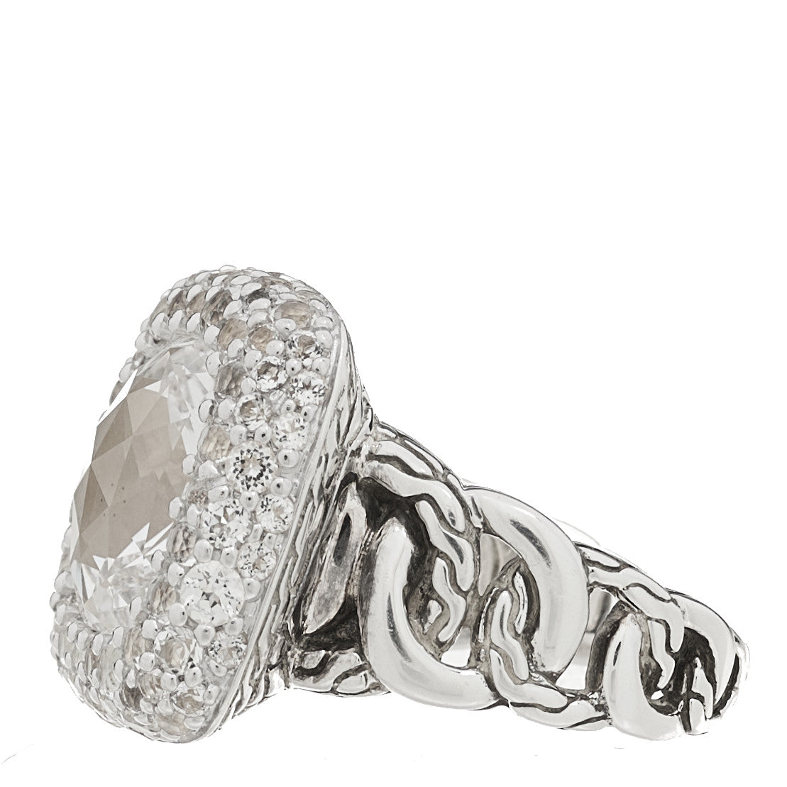 John Hardy Sterling Silver White Topaz Batu Classic Square Ring 55 7.25 3 of 6