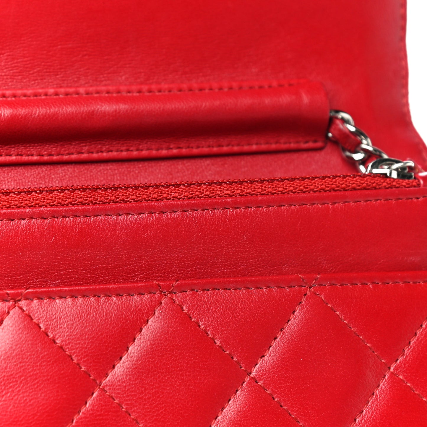 Lambskin Quilted Wallet on Chain WOC Red