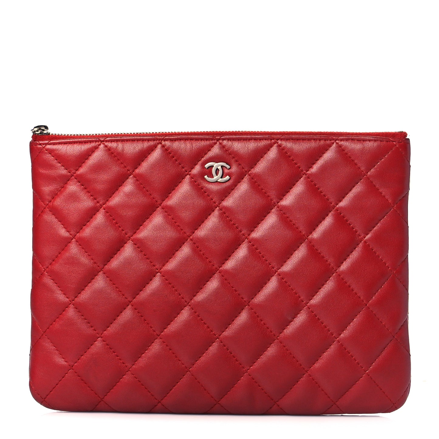 Lambskin Quilted Medium Cosmetic Case Red
