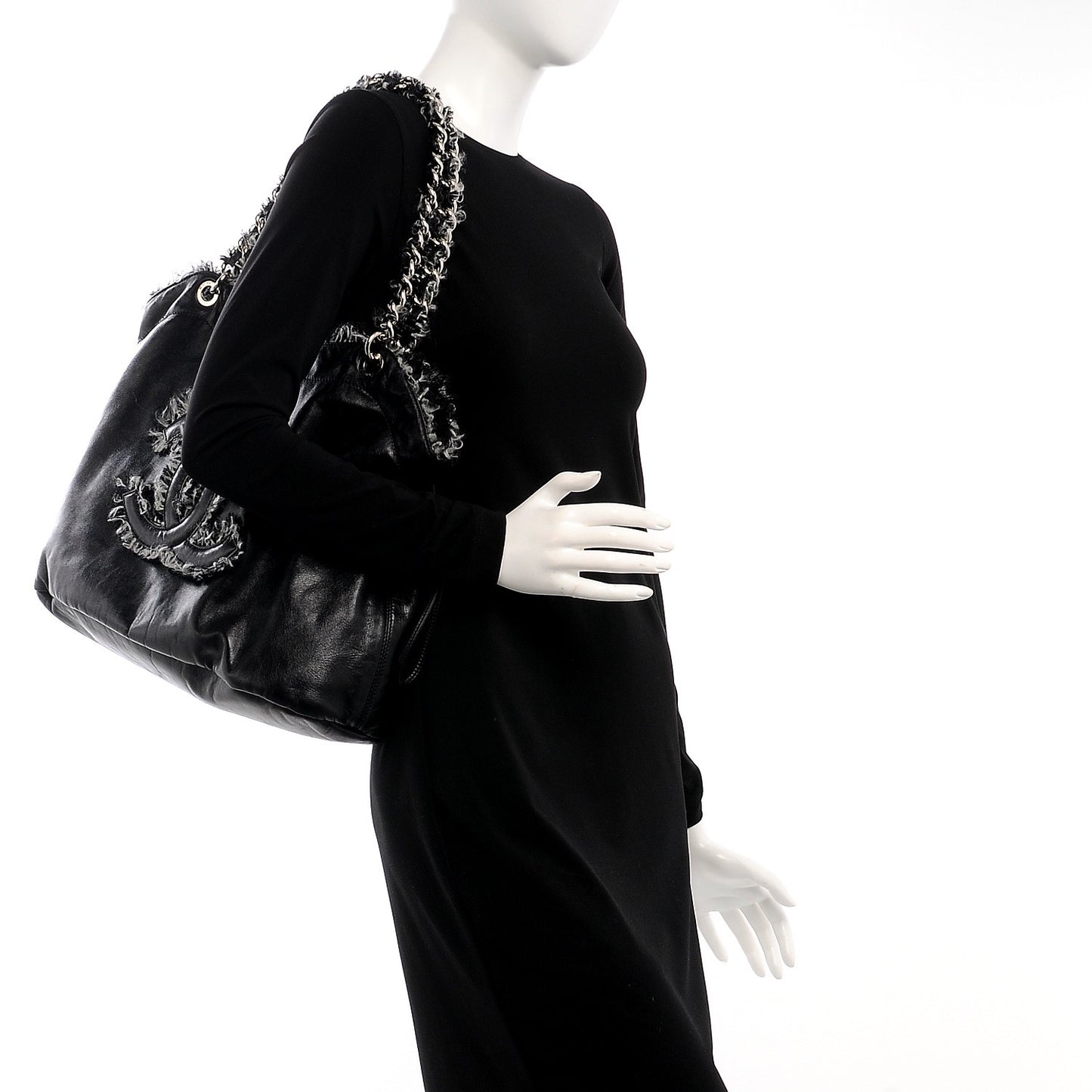 Tweed Lambskin Drawstring Tweedy Tote Black