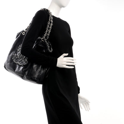 Chanel Tweed Lambskin Drawstring Tweedy Tote Black 2 of 8