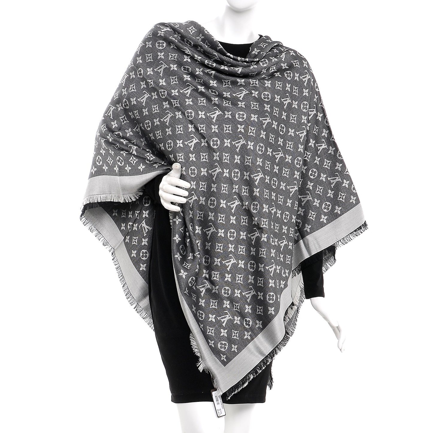 Wool Silk Monogram Denim Shawl Black