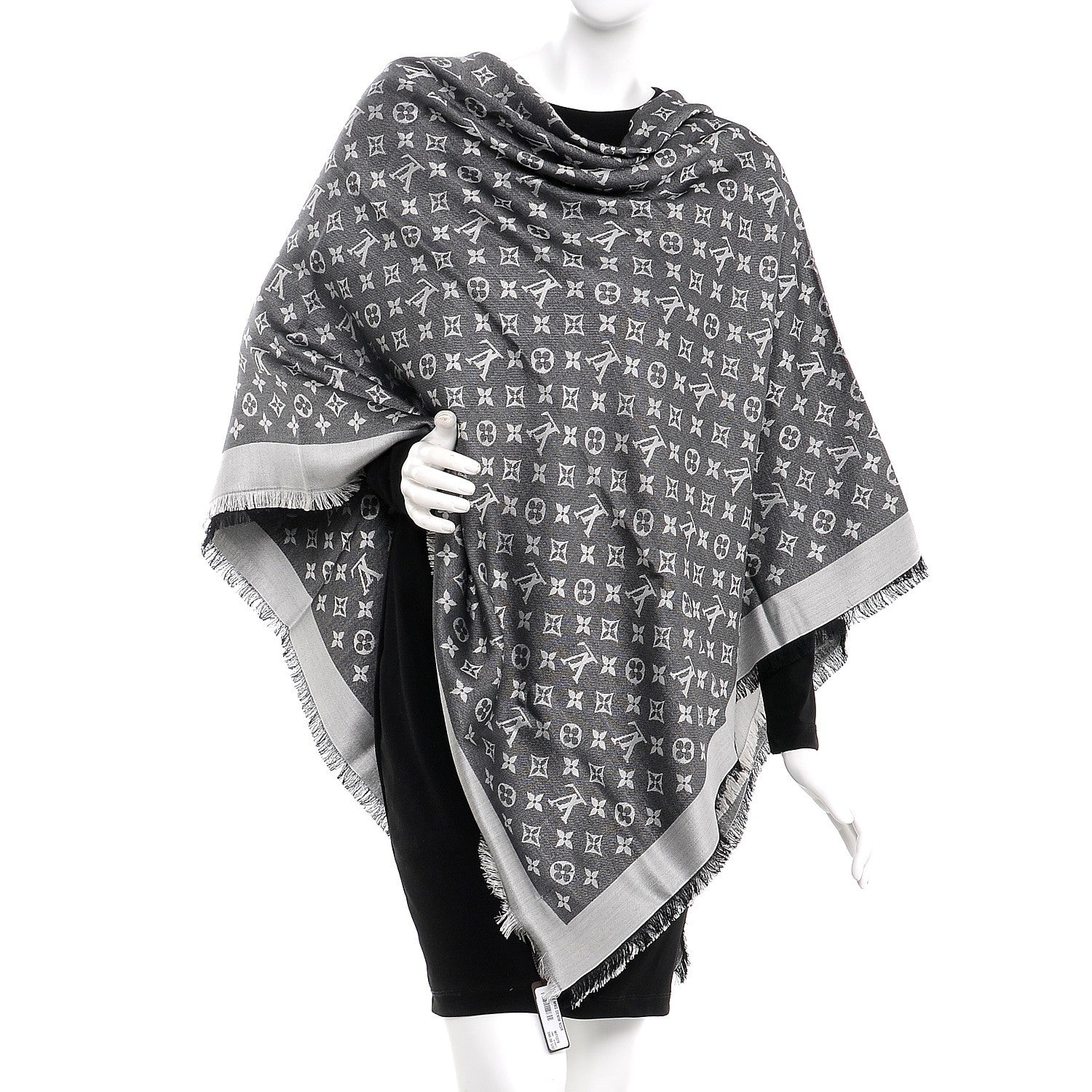 Louis Vuitton Wool Silk Monogram Denim Shawl Black 2 of 4
