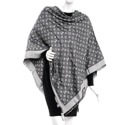 Louis Vuitton Wool Silk Monogram Denim Shawl Black 2 of 4