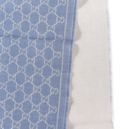 Gucci Wool GG Monogram Web New Arliss Fringe Scarf Blue 3 of 5