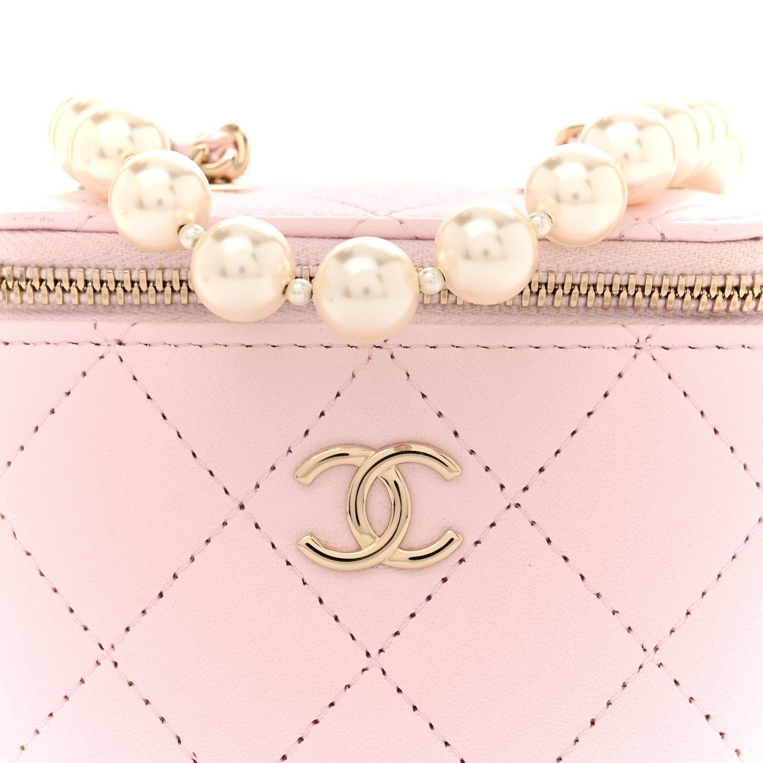 Chanel Lambskin Quilted Mini Vanity Case With Pearl Chain Light Pink 8 of 13