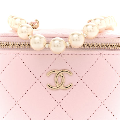 Chanel Lambskin Quilted Mini Vanity Case With Pearl Chain Light Pink 8 of 13