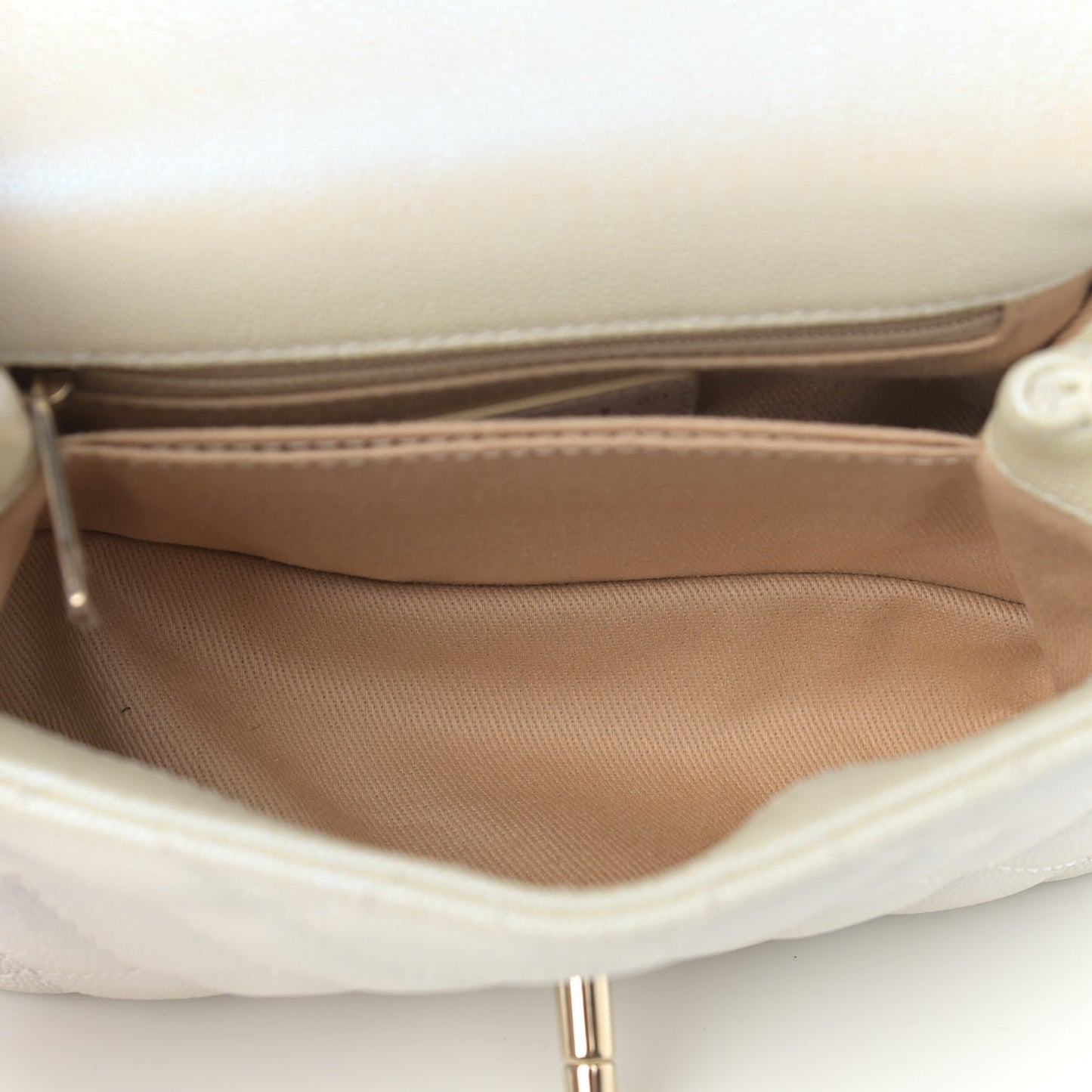 Iridescent Caviar Quilted Extra Mini Coco Handle Flap White