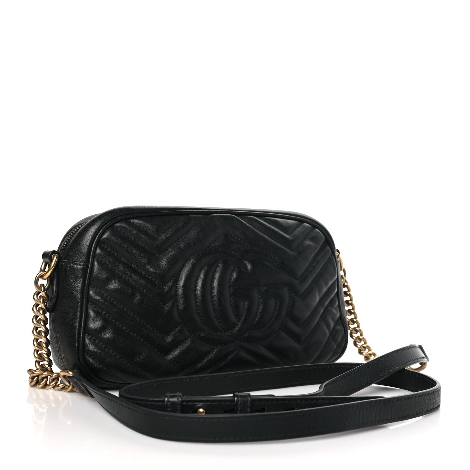 Gucci Calfskin Matelasse Small GG Marmont Chain Shoulder Bag Black 3 of 9