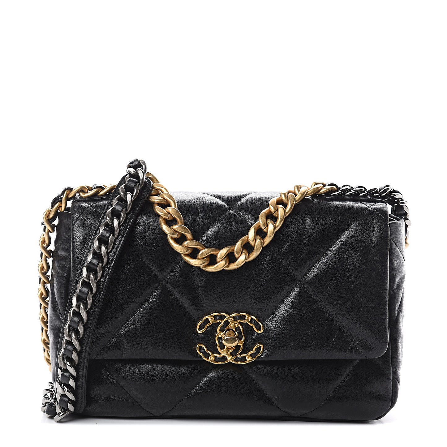 Goatskin Quilted Medium 19 Flap Black